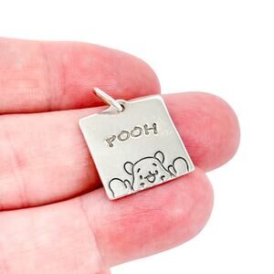 Vintage Disney Sterling Silver 925 Pooh Bear Square Pendant